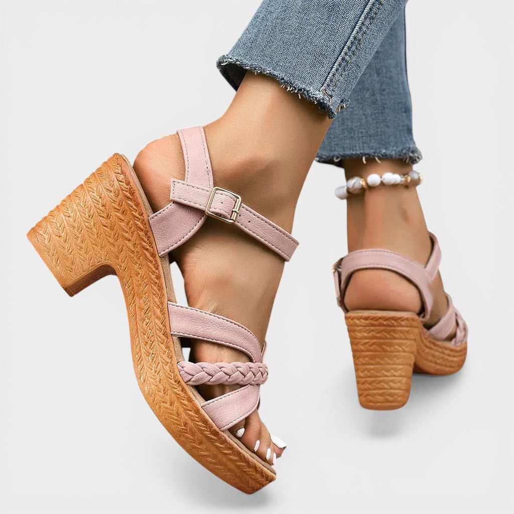 Women's strappy wide-heel sandals in black with slim flattering straps and a stable block heel