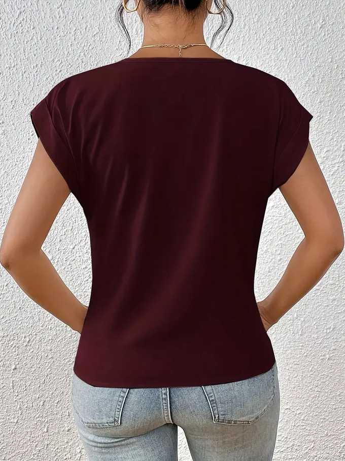 Navy V-neck everyday top with a soft, flattering and relaxed silhouette