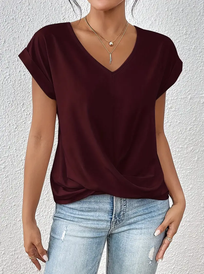 Navy V-neck everyday top with a soft, flattering and relaxed silhouette