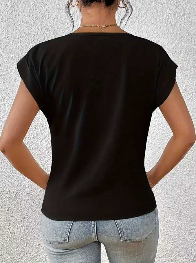 Navy V-neck everyday top with a soft, flattering and relaxed silhouette