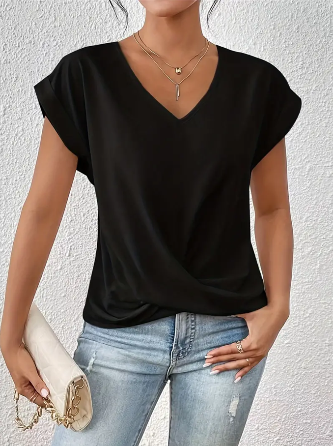 Navy V-neck everyday top with a soft, flattering and relaxed silhouette