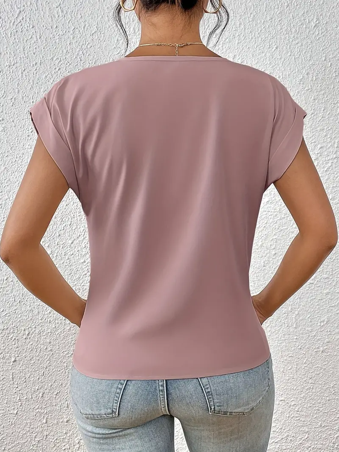 Navy V-neck everyday top with a soft, flattering and relaxed silhouette