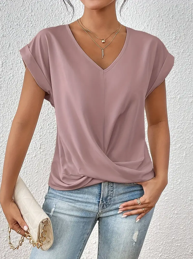 Navy V-neck everyday top with a soft, flattering and relaxed silhouette