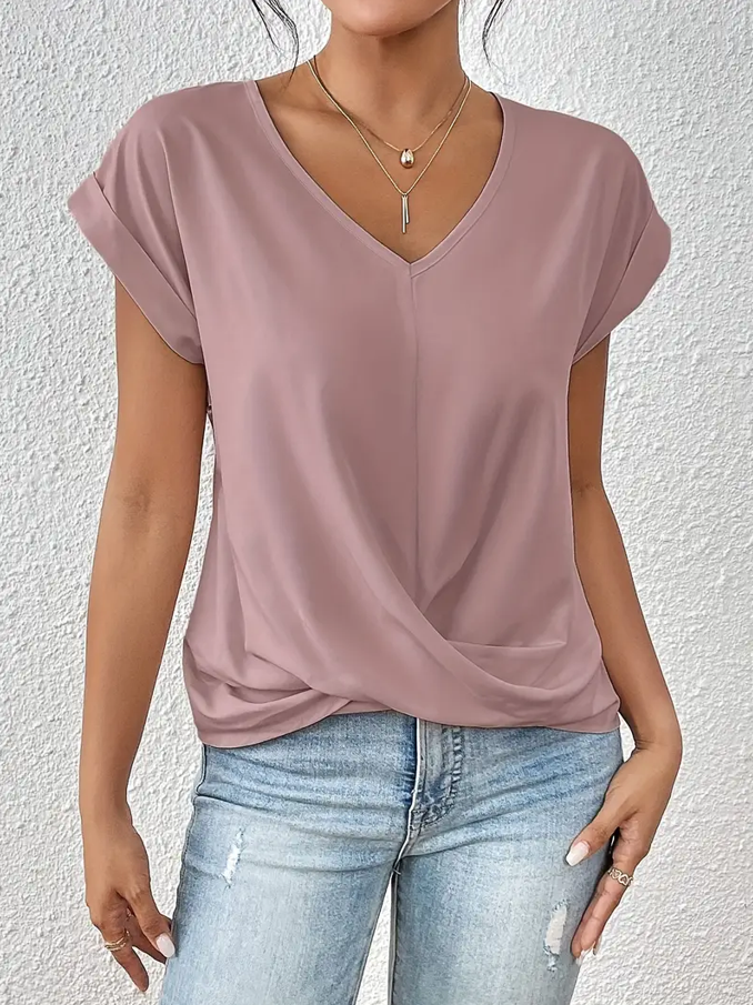 Navy V-neck everyday top with a soft, flattering and relaxed silhouette