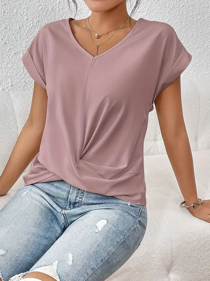 Navy V-neck everyday top with a soft, flattering and relaxed silhouette