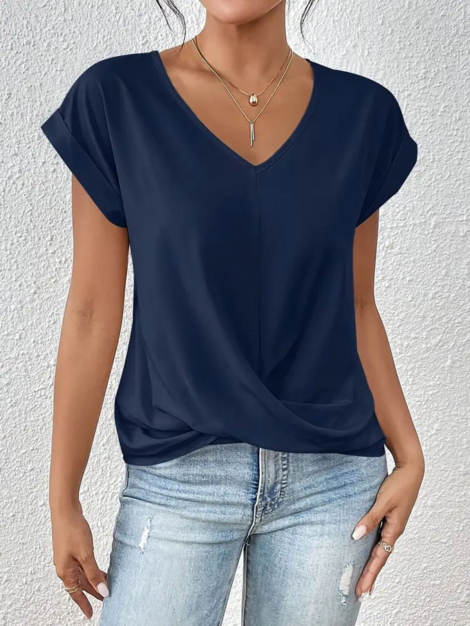 Navy V-neck everyday top with a soft, flattering and relaxed silhouette