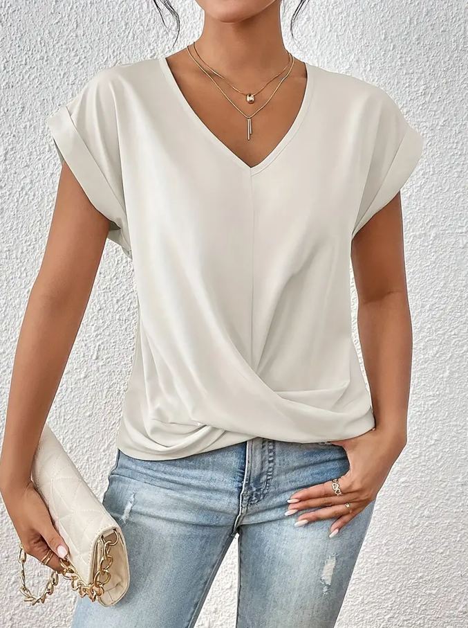 Navy V-neck everyday top with a soft, flattering and relaxed silhouette