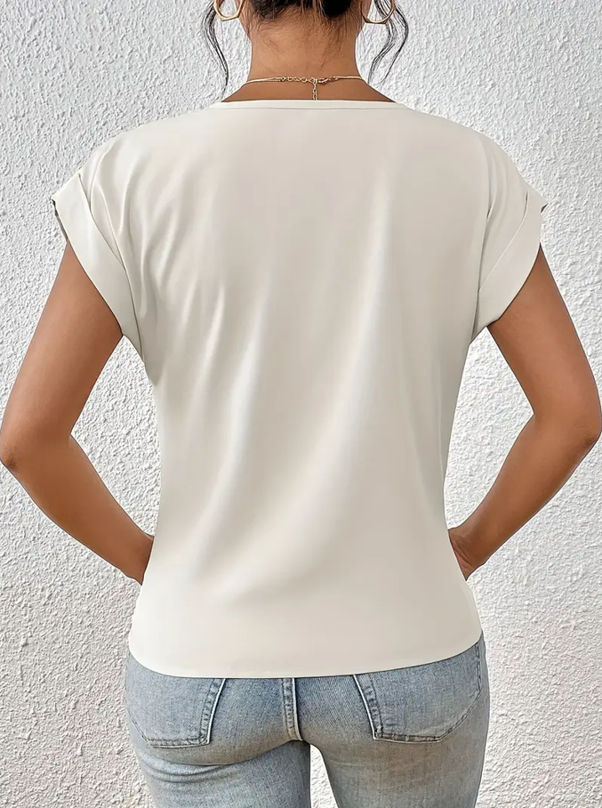 Navy V-neck everyday top with a soft, flattering and relaxed silhouette