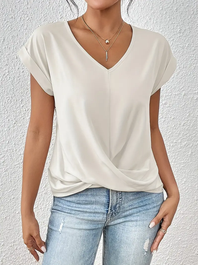 Navy V-neck everyday top with a soft, flattering and relaxed silhouette