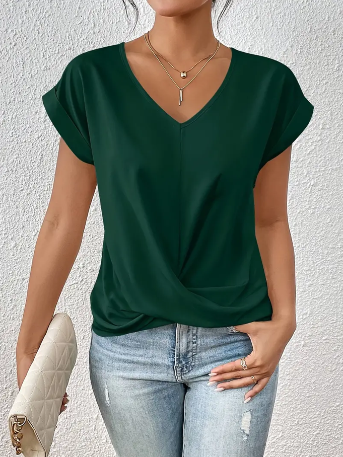 Navy V-neck everyday top with a soft, flattering and relaxed silhouette