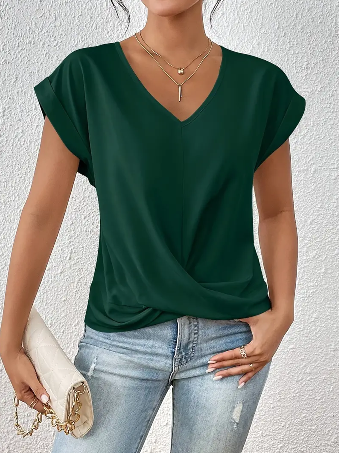 Navy V-neck everyday top with a soft, flattering and relaxed silhouette