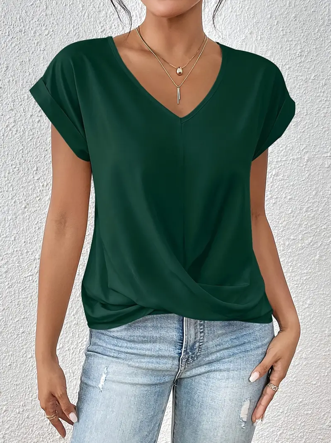 Navy V-neck everyday top with a soft, flattering and relaxed silhouette