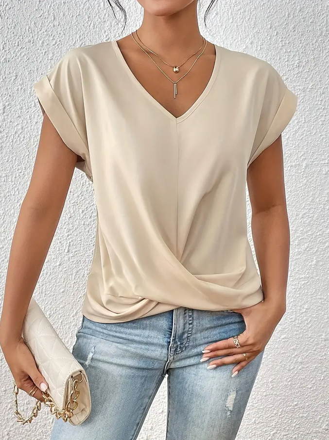 Navy V-neck everyday top with a soft, flattering and relaxed silhouette