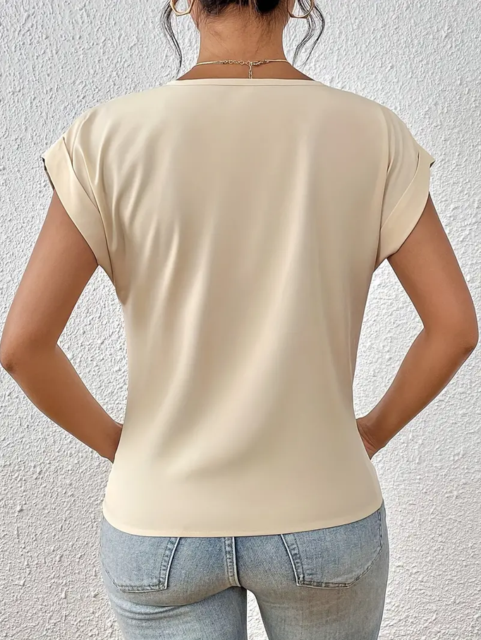 Navy V-neck everyday top with a soft, flattering and relaxed silhouette