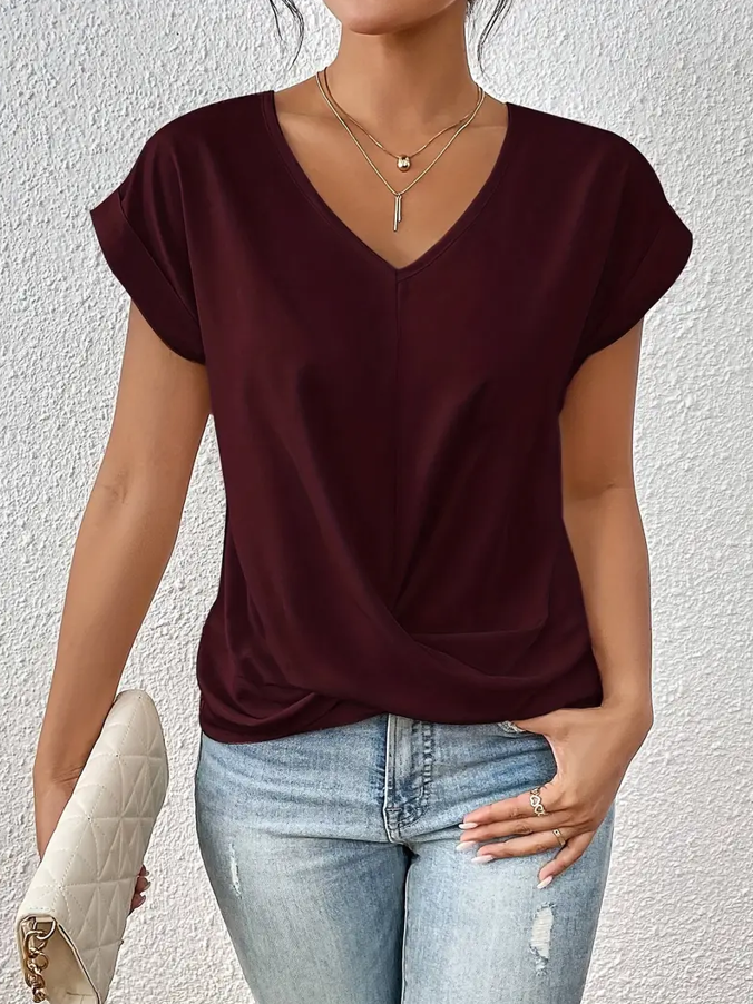Navy V-neck everyday top with a soft, flattering and relaxed silhouette