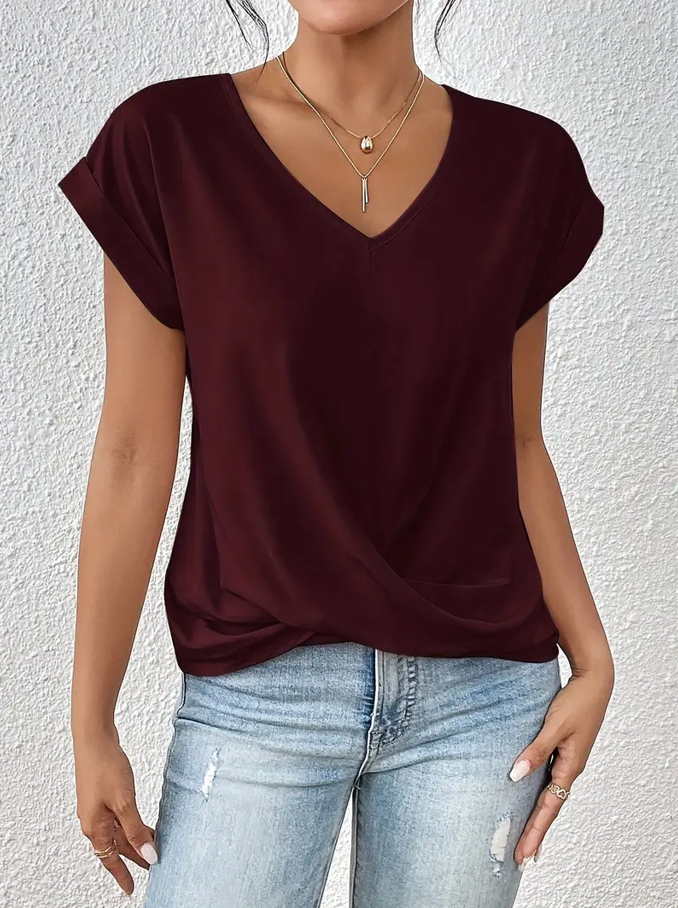 Navy V-neck everyday top with a soft, flattering and relaxed silhouette