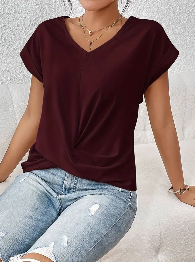 Navy V-neck everyday top with a soft, flattering and relaxed silhouette