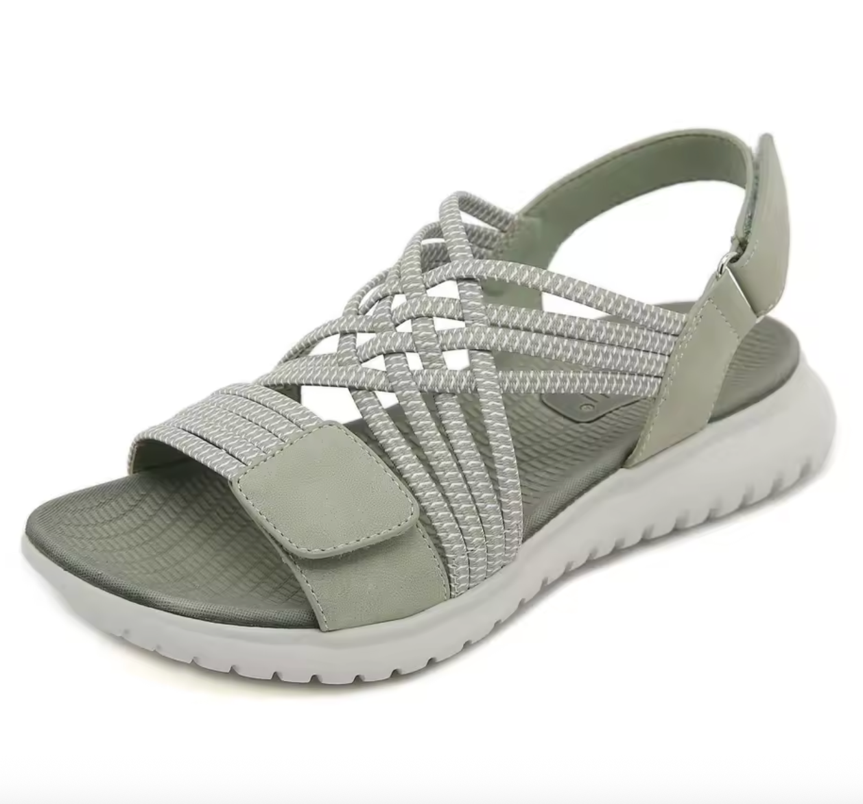 Women's adjustable comfort sandals in beige with Velcro strap and cushioned footbed