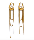 A pair of gold minimalist drop earrings with fine moving chain details