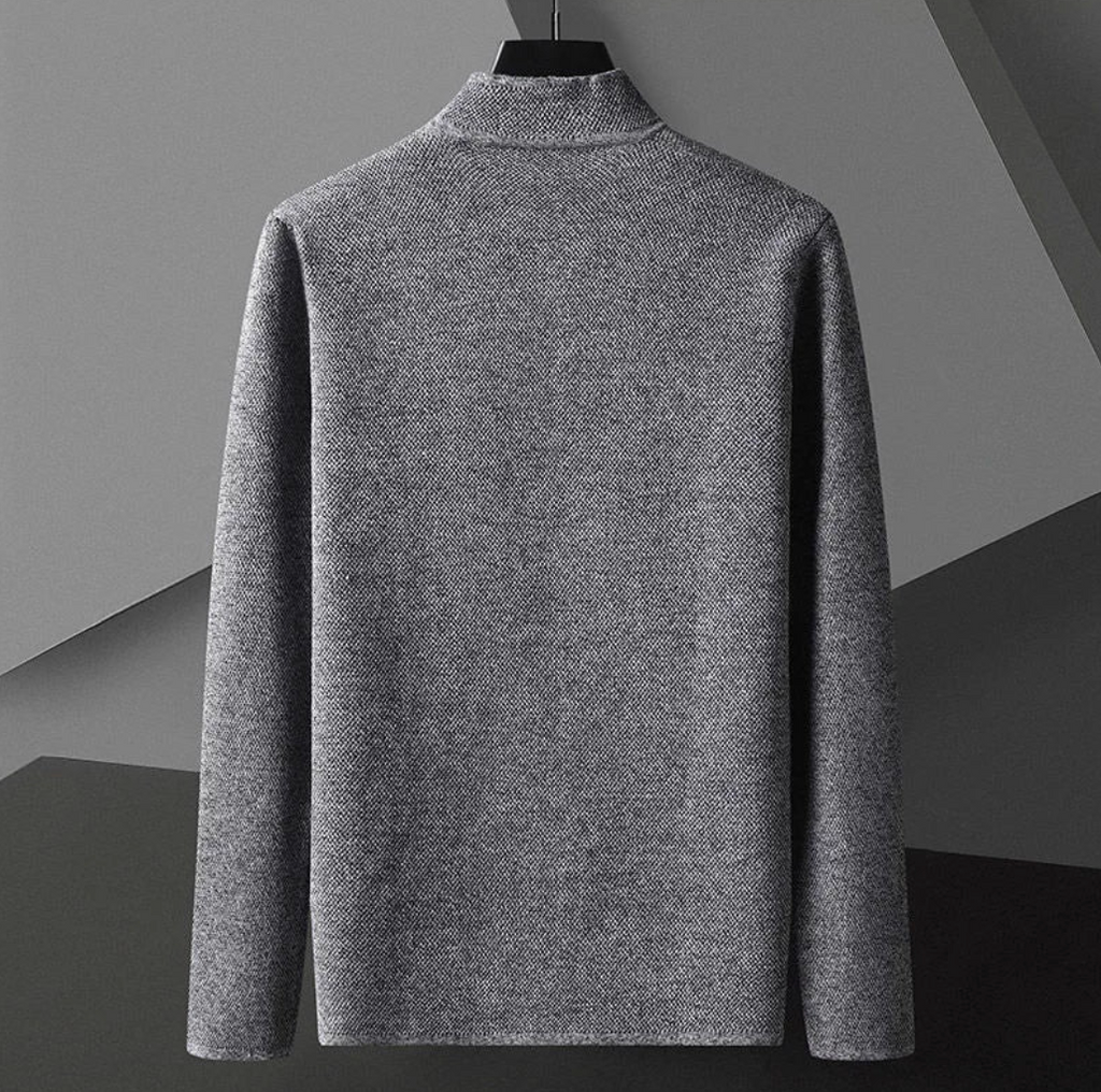 Men's minimal button-up overshirt in grey with a stand collar and structured texture