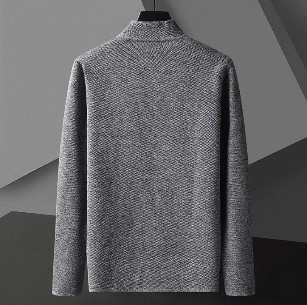 Men's minimal button-up overshirt in grey with a stand collar and structured texture