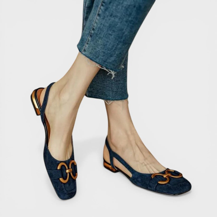 Adjustable orthopaedic sandals in beige and dark navy with supportive straps and cushioned footbed
