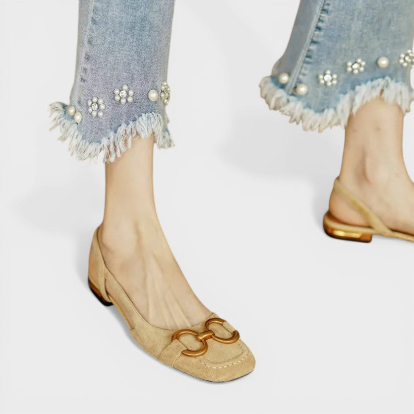 Adjustable orthopaedic sandals in beige and dark navy with supportive straps and cushioned footbed