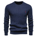 Men's cable-knit jumper in navy blue with a fine textured pattern and modern regular fit
