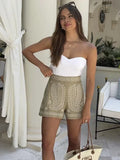 High-waist women's Bermuda shorts in warm beige