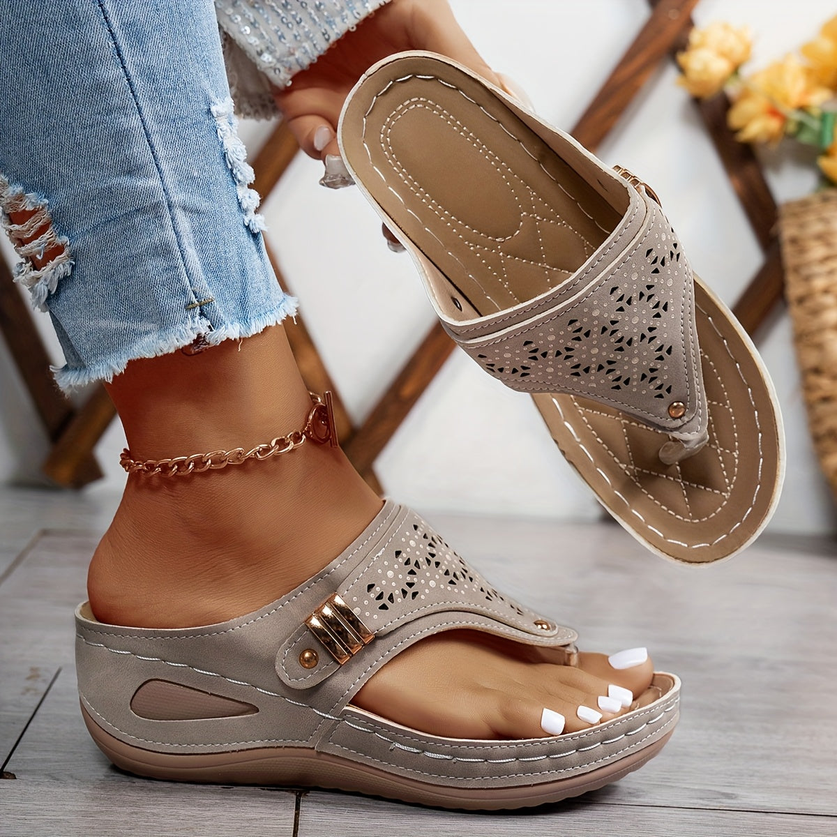 Shimmer peep-toe wedge sandals in light blue, navy, black, khaki, brown, grey and purple