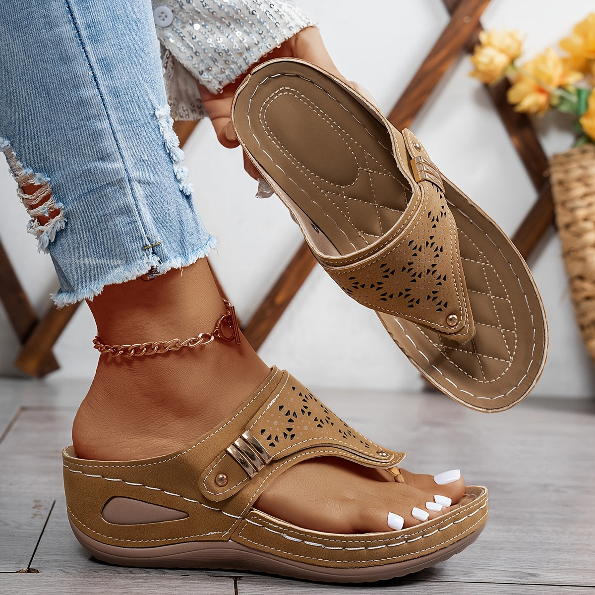 Shimmer peep-toe wedge sandals in light blue, navy, black, khaki, brown, grey and purple