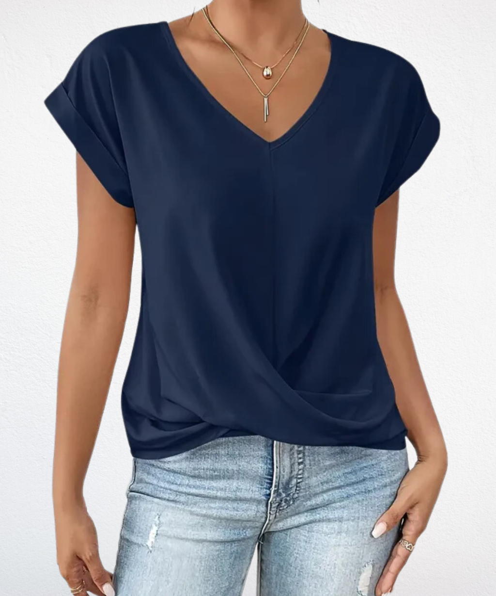 Navy V-neck everyday top with a soft, flattering and relaxed silhouette