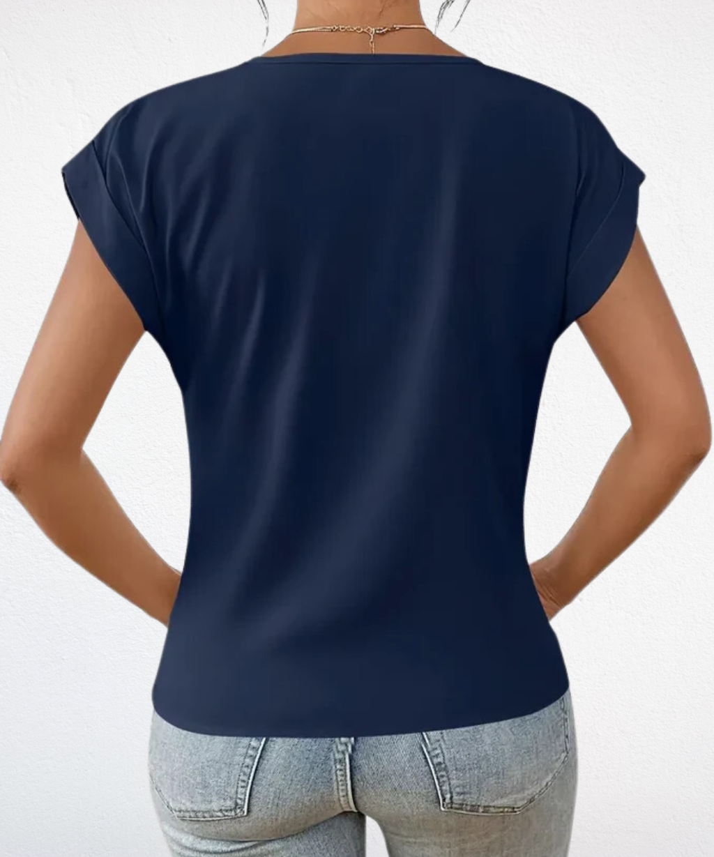 Navy V-neck everyday top with a soft, flattering and relaxed silhouette