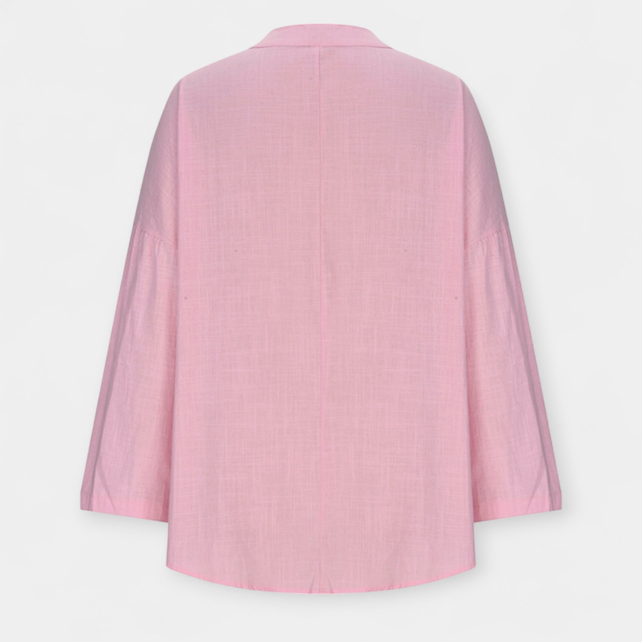 Women's relaxed beach cover-up blouse in pale blue with a classic collar and long rollable sleeves