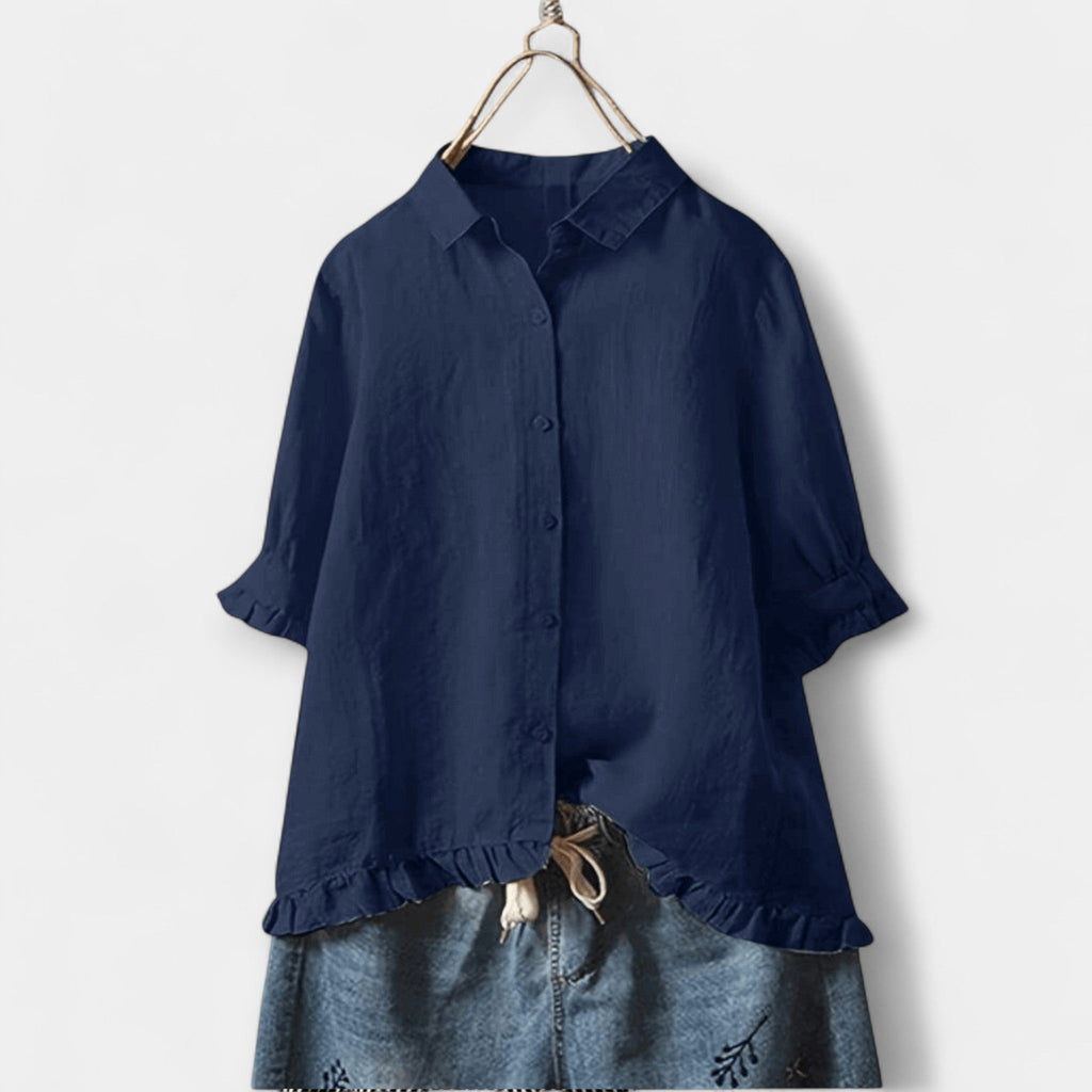 Classic deep blue summer shirt with a clean tailored line and timeless elegant design