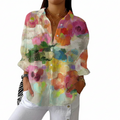 Multicolour watercolour-effect print blouse with vibrant, dreamlike brushstroke tones in a relaxed fit