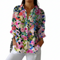 Multicolour women's blouse with bold artistic bloom canvas print