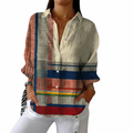Multicolour artistic print statement blouse with bold, unique colours and shapes in a relaxed fit