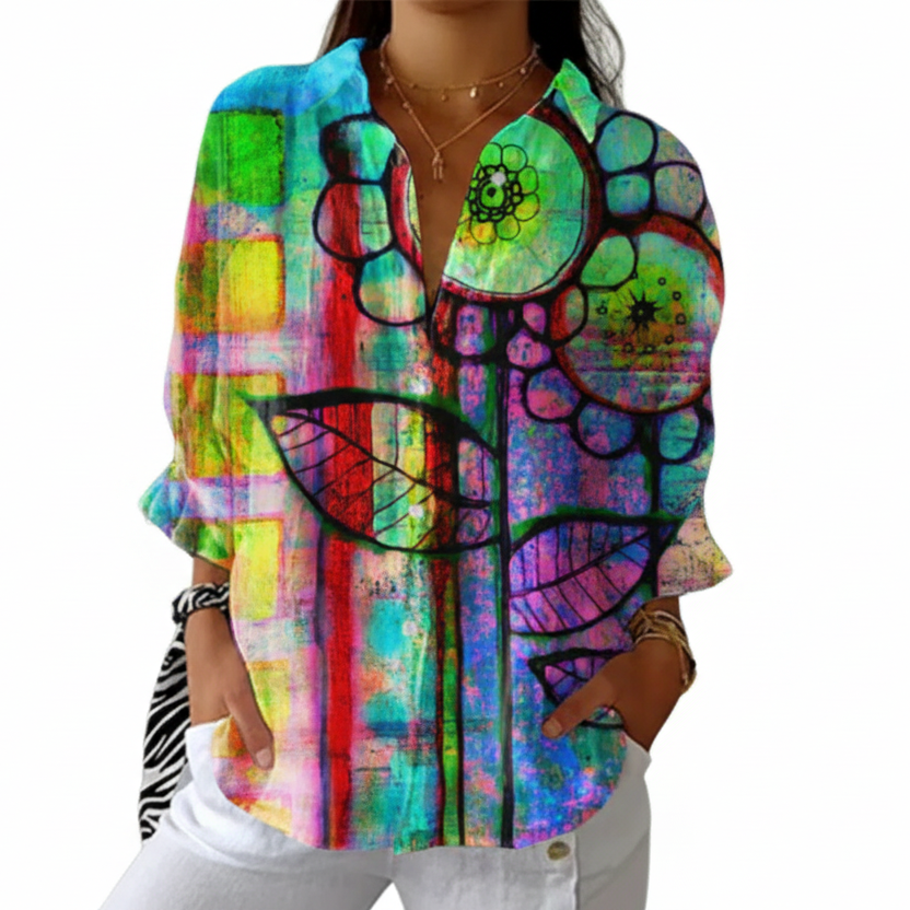 Multicolour women's blouse with an artistic vibrant floral print