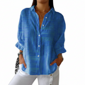 Blue and white striped modern blouse with a vibrant azure base and crisp white stripe detail