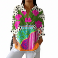 Multicolour women's blouse with a bold artistic vase and floral print