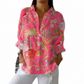 Multicolour tropical floral print blouse with lush exotic blooms in vibrant summer tones