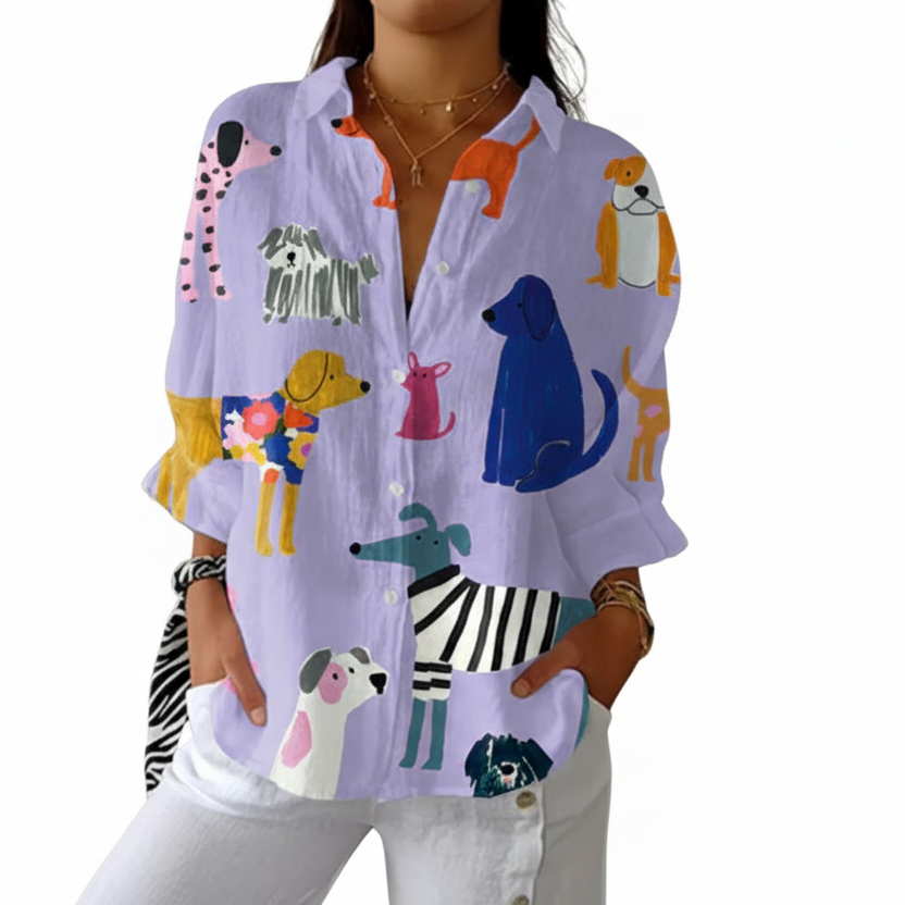 Purple floral meadow print blouse in a light, floaty style with spring-inspired tones