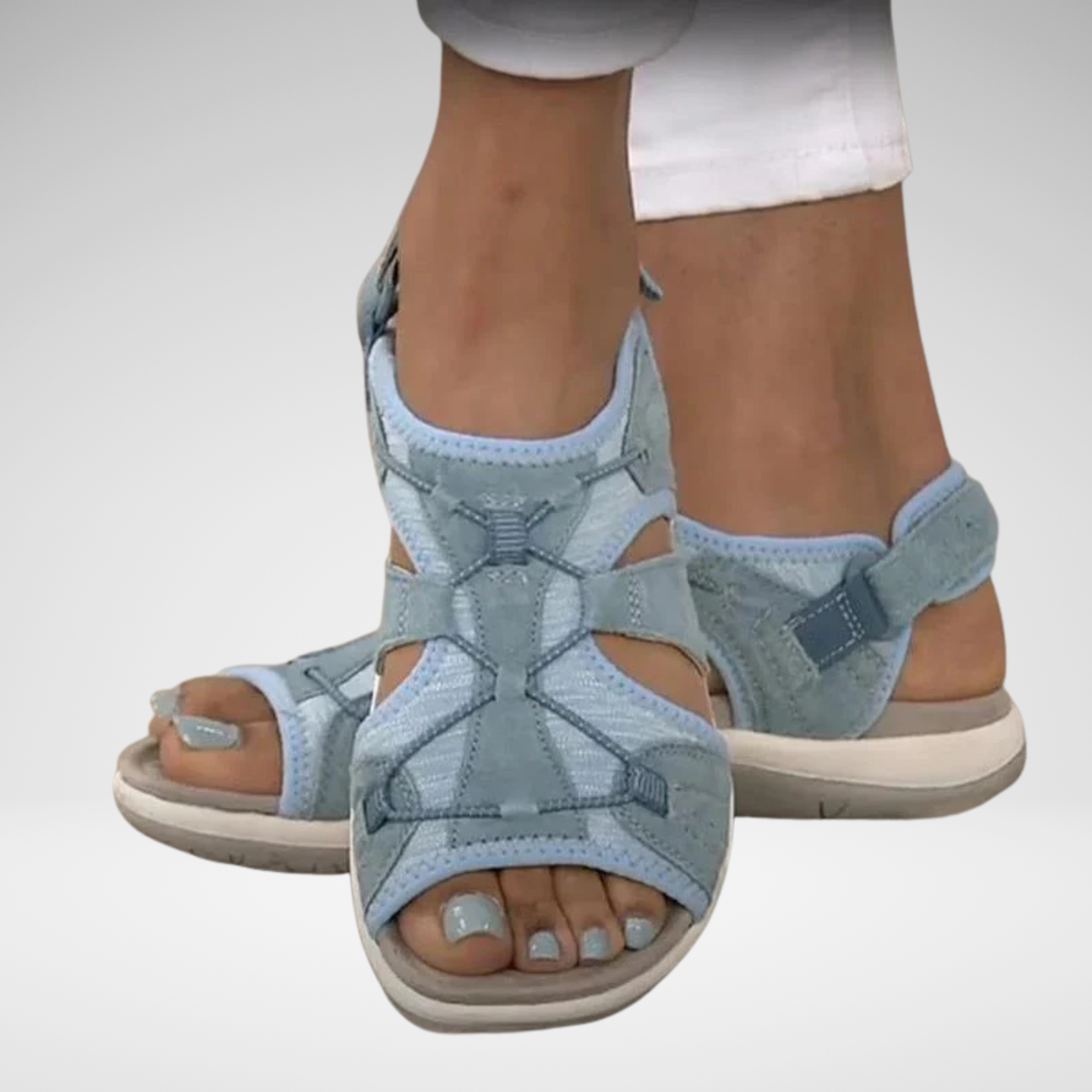 Blue closed sport sandals with adjustable straps and cushioned sole