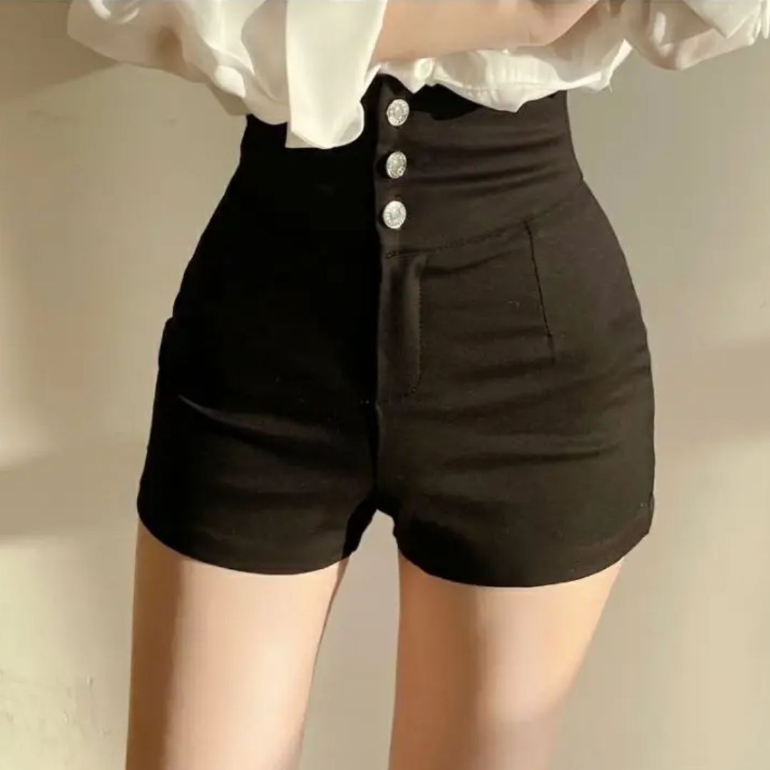 Women's high-waist shorts in crisp white with a clean, flattering silhouette