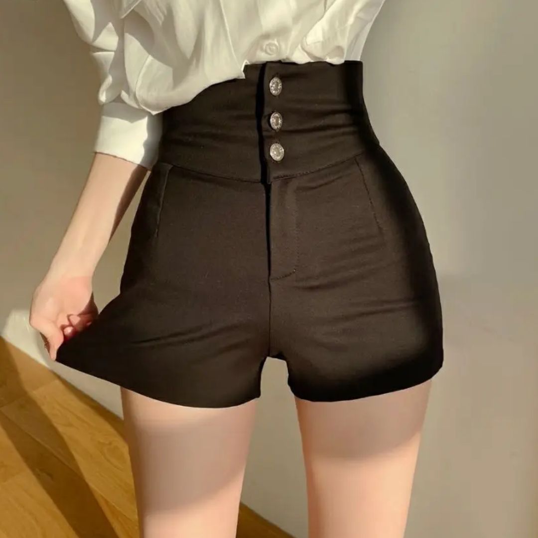 Women's high-waist shorts in crisp white with a clean, flattering silhouette