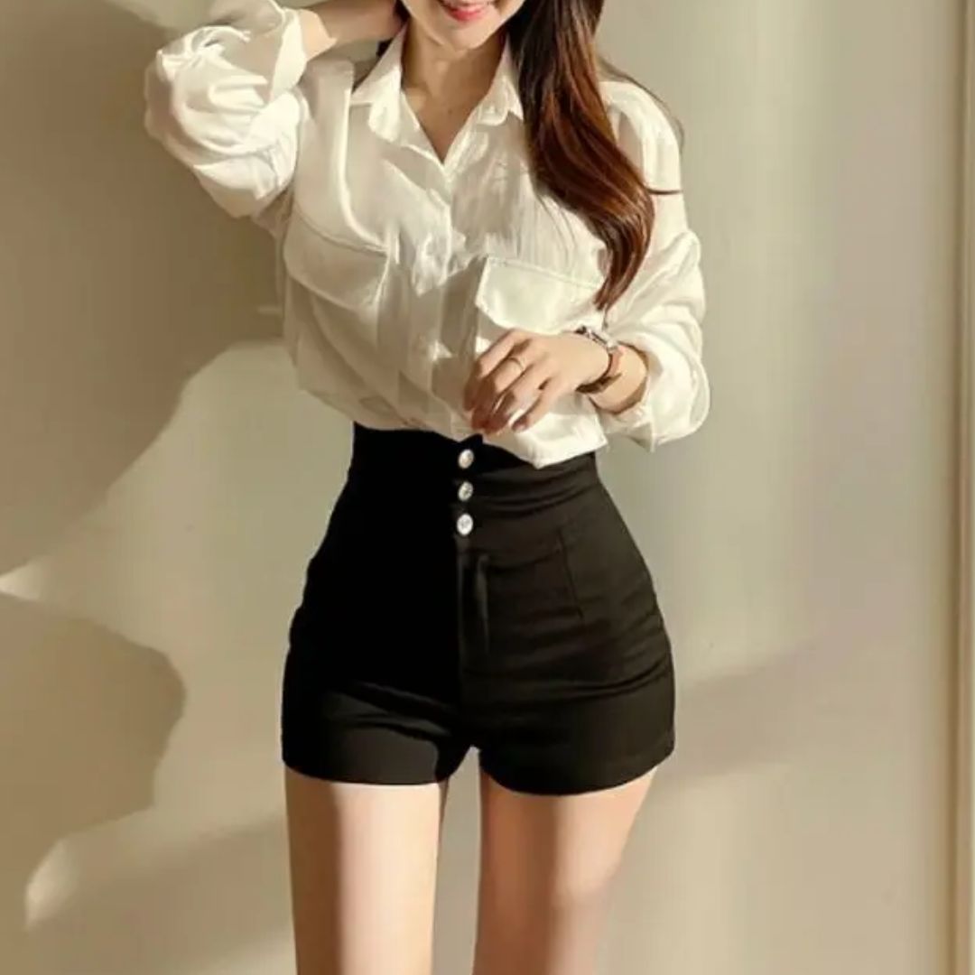 Women's high-waist shorts in crisp white with a clean, flattering silhouette