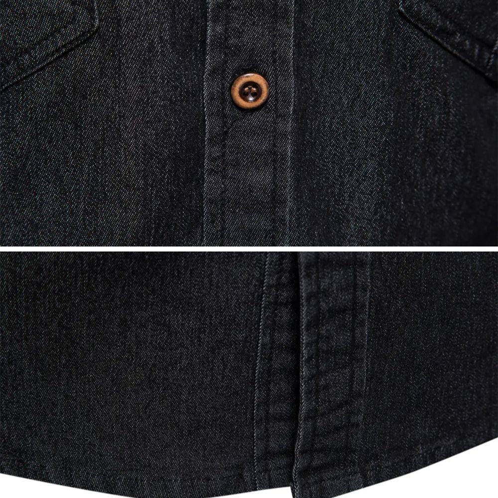 Men's slim-fit washed-blue shirt in dark navy with clean collar and structured silhouette