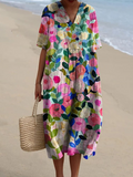 Bright floral print everyday dress with a relaxed silhouette and subtle back tie, shown in multiple print styles