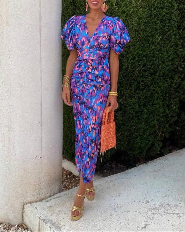 Noor™ - Midi Dress with Puff Sleeves